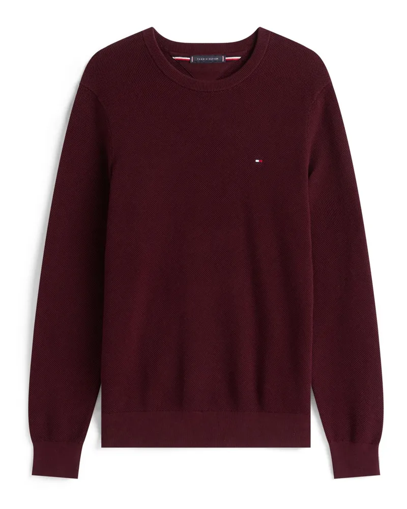 Tommy Hilfiger Baumwoll-Pullover mit Reiskornstruktur und kleiner Logo-Stickerei in Bordeaux