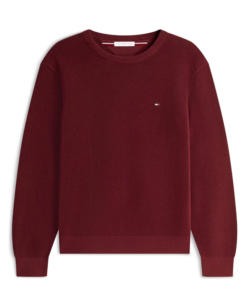 Tommy Hilfiger Pullover in Reiskornstruktur und kleiner Flag-Stickerei in Bordeaux