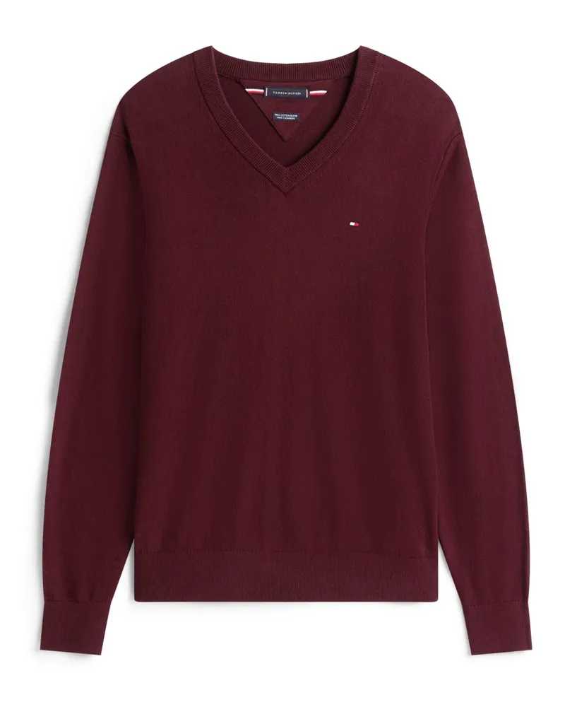 Tommy Hilfiger Leichter Pullover mit Kaschmir und V-Ausschnitt in Bordeaux