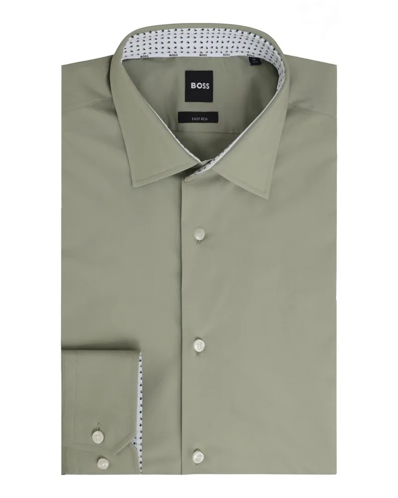 HUGO BOSS Unifarbenes Stretch-Hemd mit Ausputz, Regular Fit in Grün