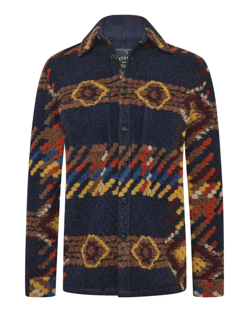 Portuguese Flannel Overshirt in Jacquard-Strick mit Inka-Muster in Multicolor
