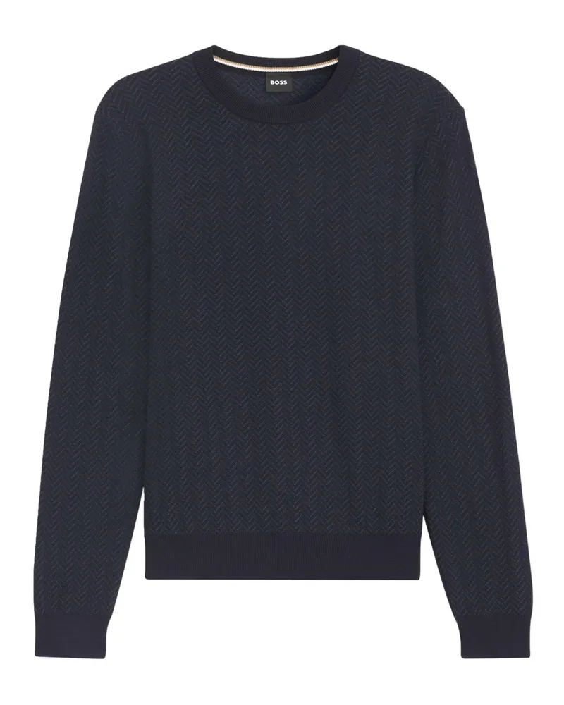 HUGO BOSS Softer Pullover mit O-Neck und Fischgrätstruktur in Marine