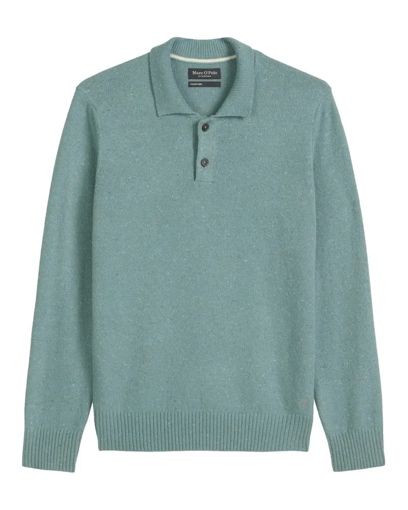 Marc O'Polo Strick-Langarm-Poloshirt aus einem soften Woll-Mix, Regular Fit in Hellblau