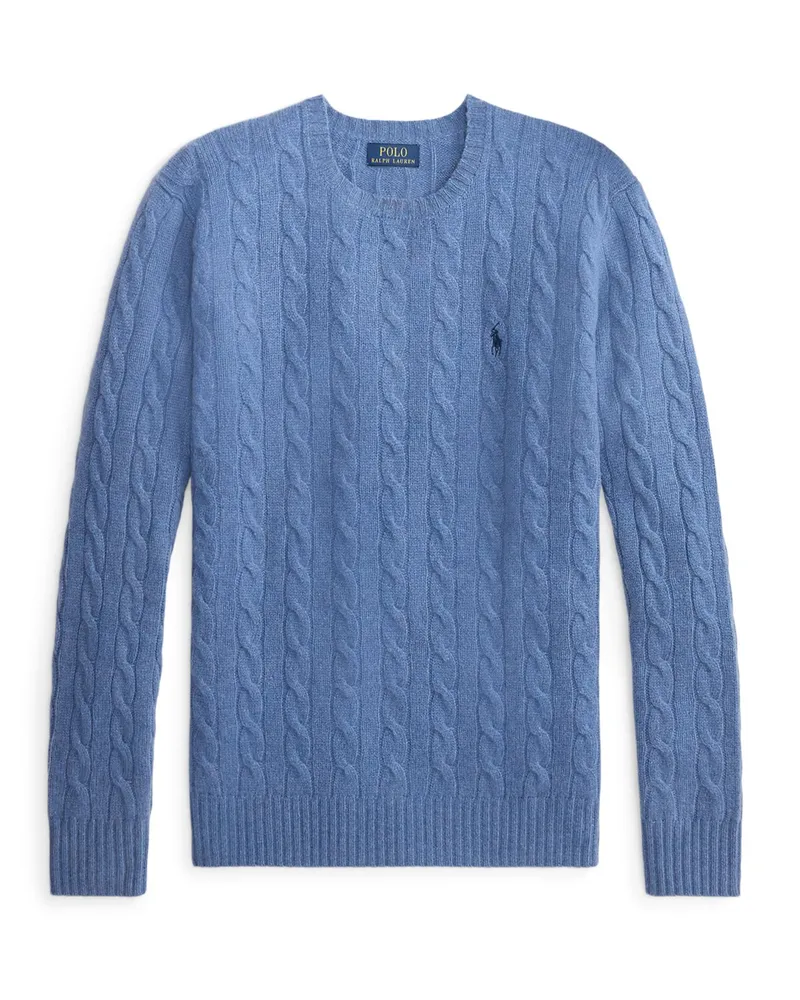 Ralph Lauren Zopfstrick-Pullover mit Kaschmiranteil und Pony-Stickerei in Hellblau