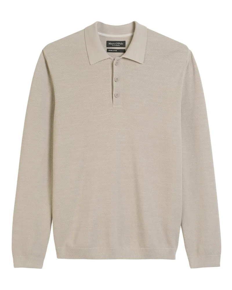 Marc O'Polo Langarm-Poloshirt aus Baumwoll-Perlstrick in Beige