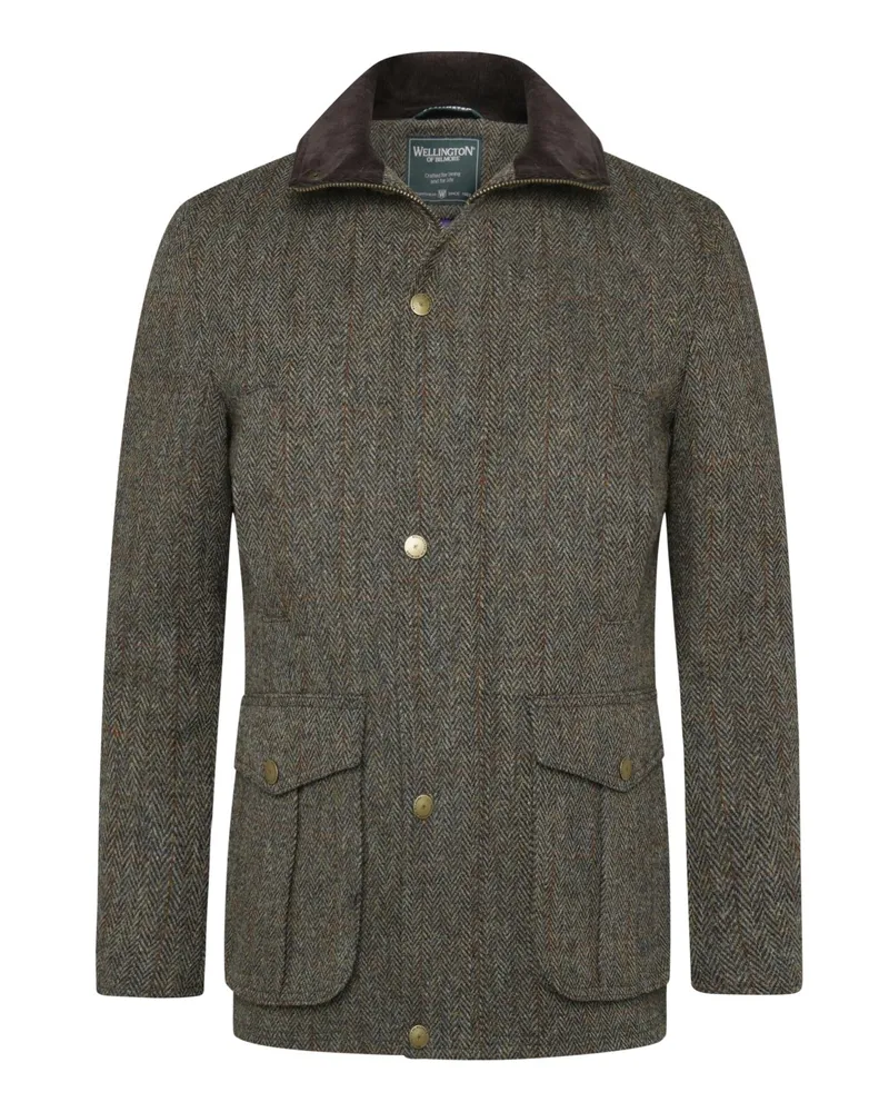 Wellington of Bilmore Fieldjacket Bristol aus Harris Tweed mit Fischgrätmuster in Grün