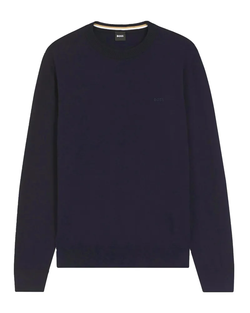 HUGO BOSS Leichter Pullover aus Baumwolle mit Label-Schriftzug in Marine
