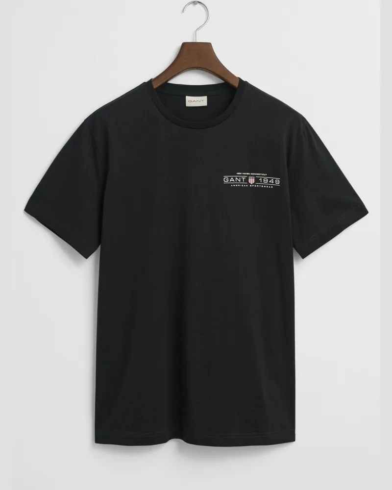 Gant T-Shirt aus Baumwolljersey mit Label-Print in Schwarz