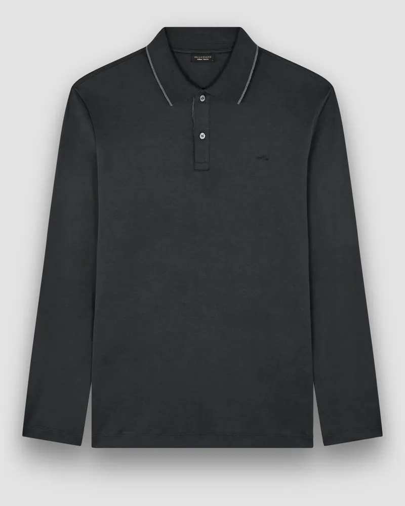Paul & Shark Glattes Langarm-Poloshirt aus merzerisierter Baumwolle in Schwarz