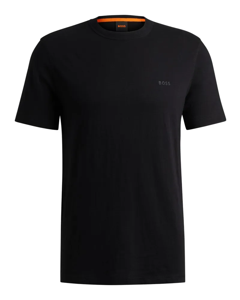 HUGO BOSS Leichtes T-Shirt mit gummiertem Logo-Schriftzug in Schwarz