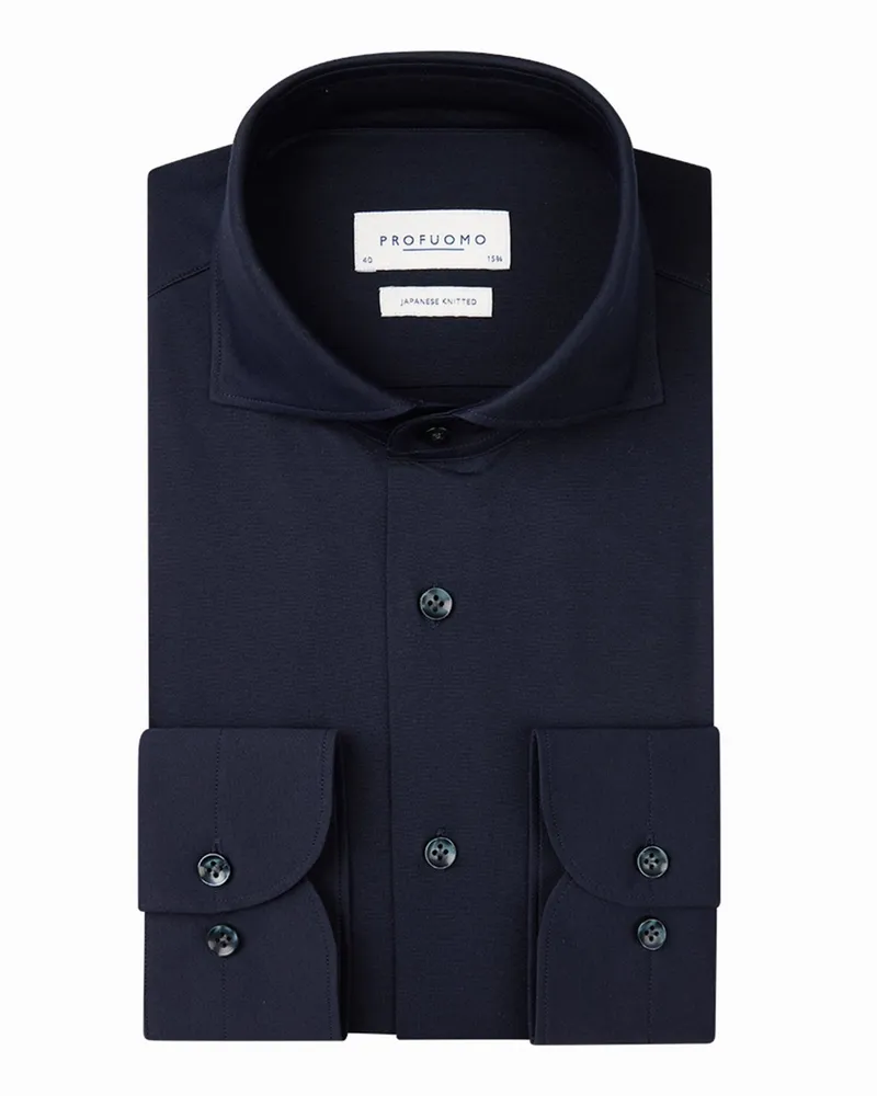 Profuomo Jerseyhemd in Japanese Knitted-Qualität, Slim Fit in Marine