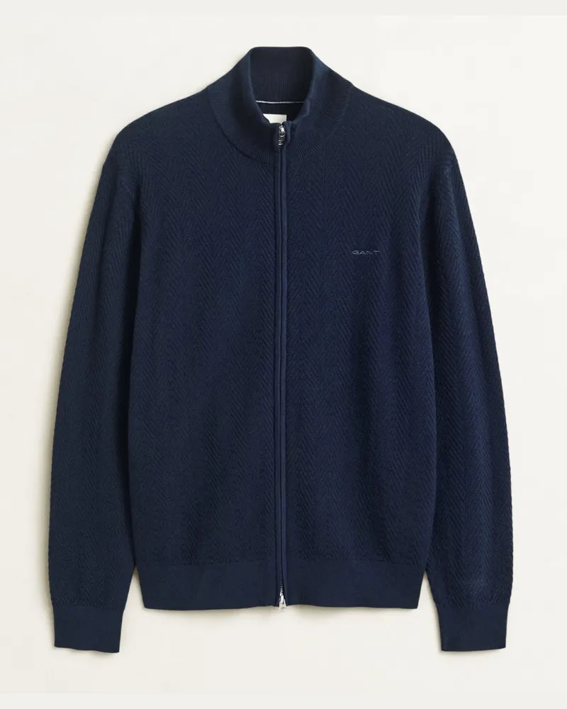 Gant Strickjacke mit Merinowolle und Fischgrät-Muster, Regular Fit in Marine