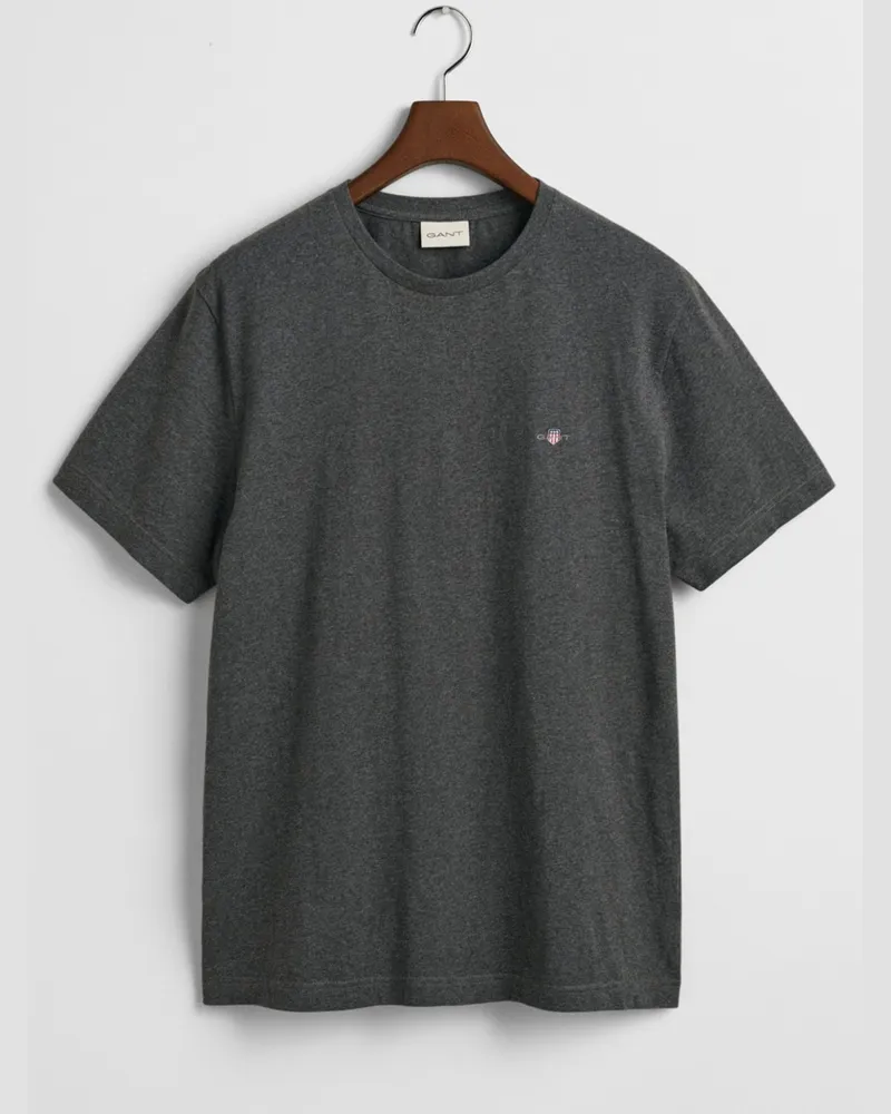 Gant Unifarbenes T-Shirt mit Logo-Stickerei, Regular Fit in Anthrazit