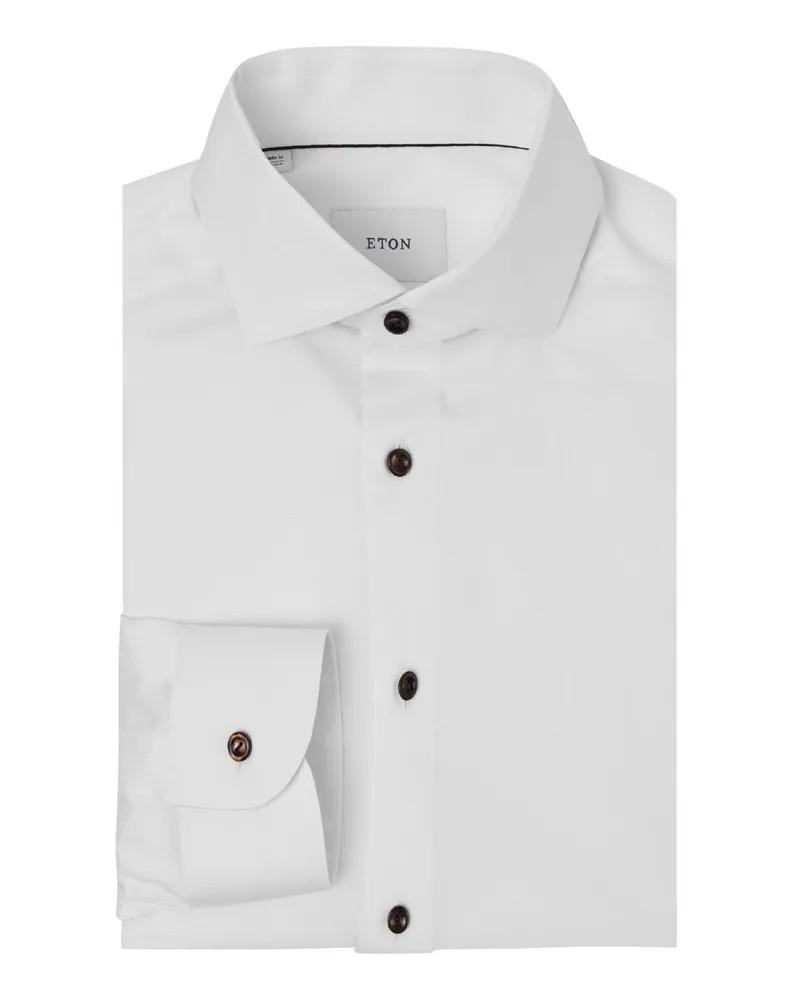 Eton Unifarbenes Twill-Hemd mit Haifischkragen, Contemporary Fit in Weiß