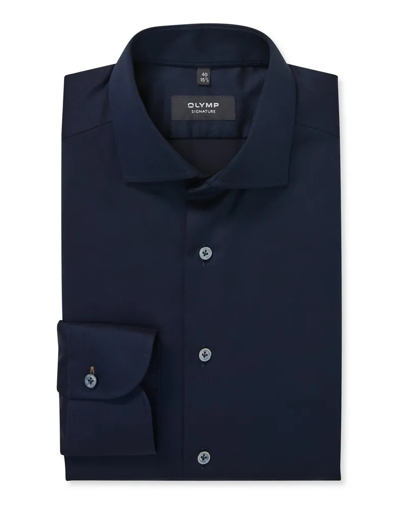 Olymp Signature, Tailored Fit, Vollzwirn Baumwollhemd mit Struktur in Marine