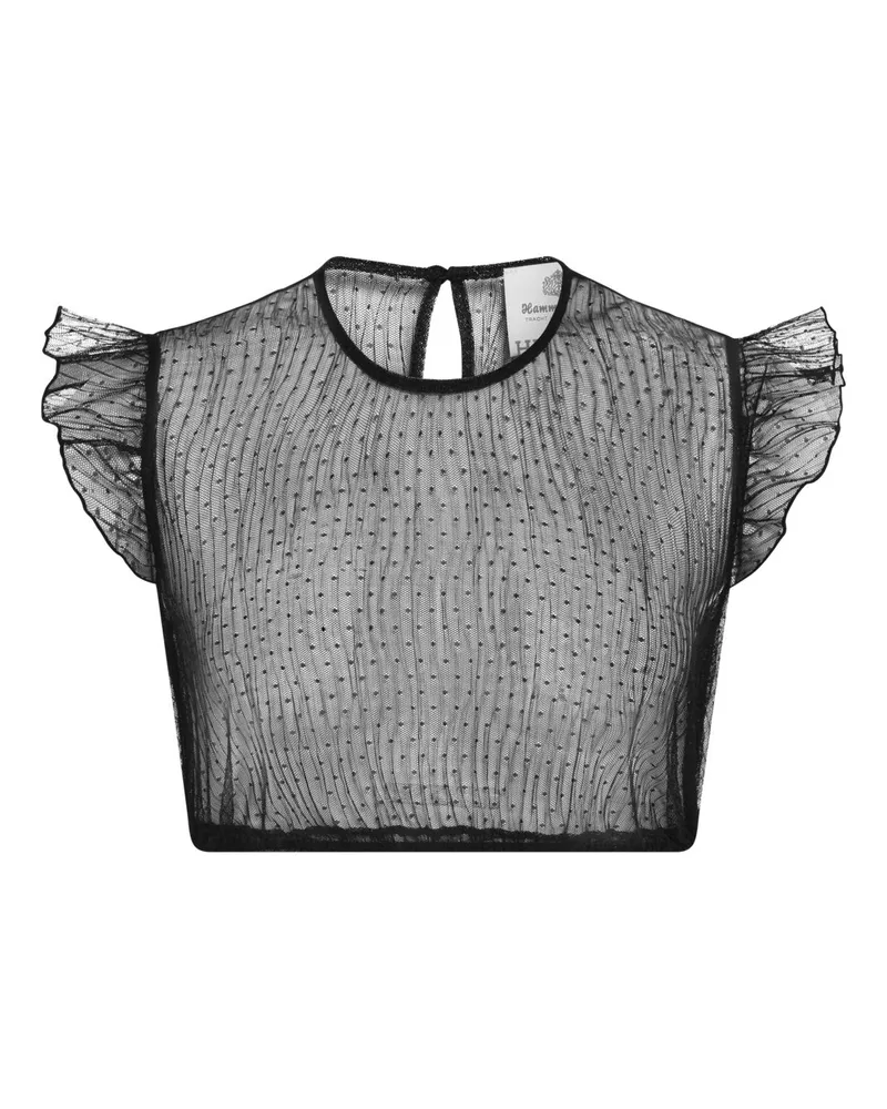 Hammerschmid Durchscheinende Chiffon-Dirndlbluse mit Flügelarm in Schwarz