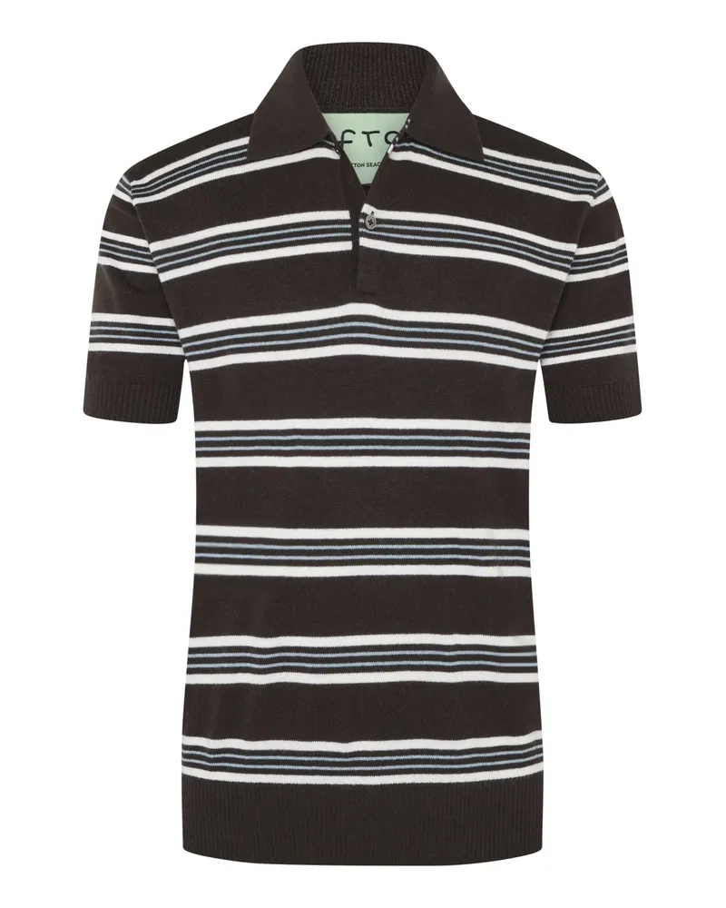 FTC Cashmere Softes Strick-Poloshirt mit Streifen aus einem Baumwolle-Kaschmir-Mix in Dunkelbraun