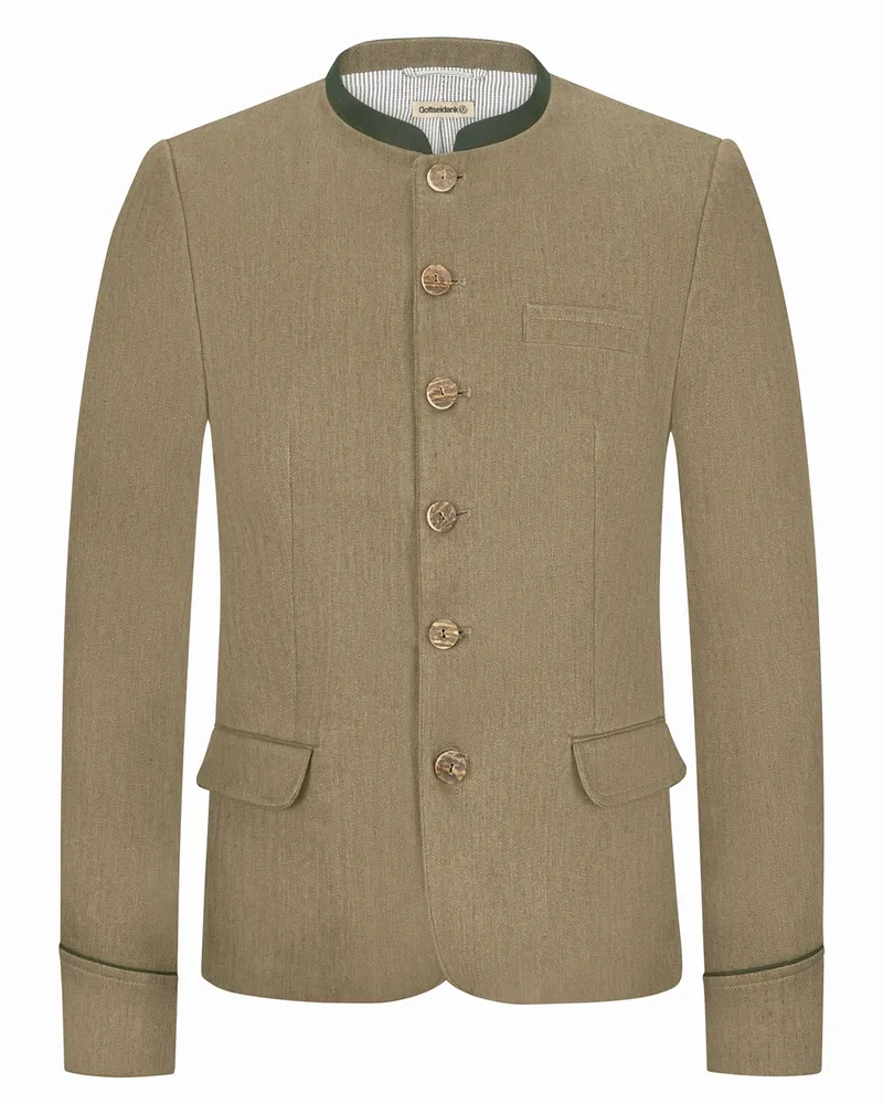 Gottseidank Trachtenjanker aus Leinen und Baumwolle mit Fischgrät-Muster in Beige