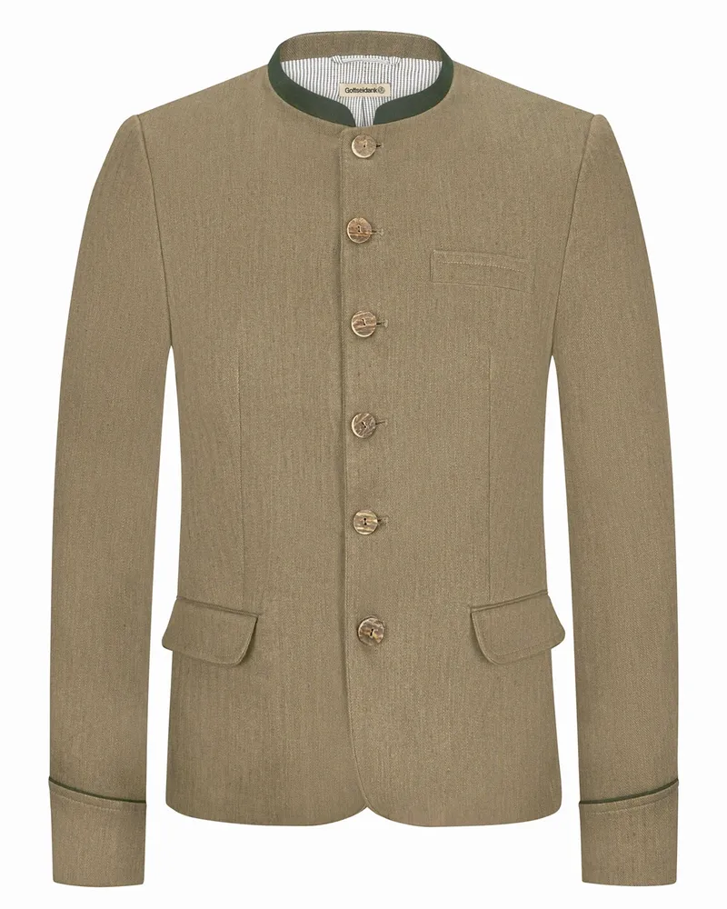 Gottseidank Trachtenjanker aus Leinen und Baumwolle mit Fischgrät-Muster in Beige