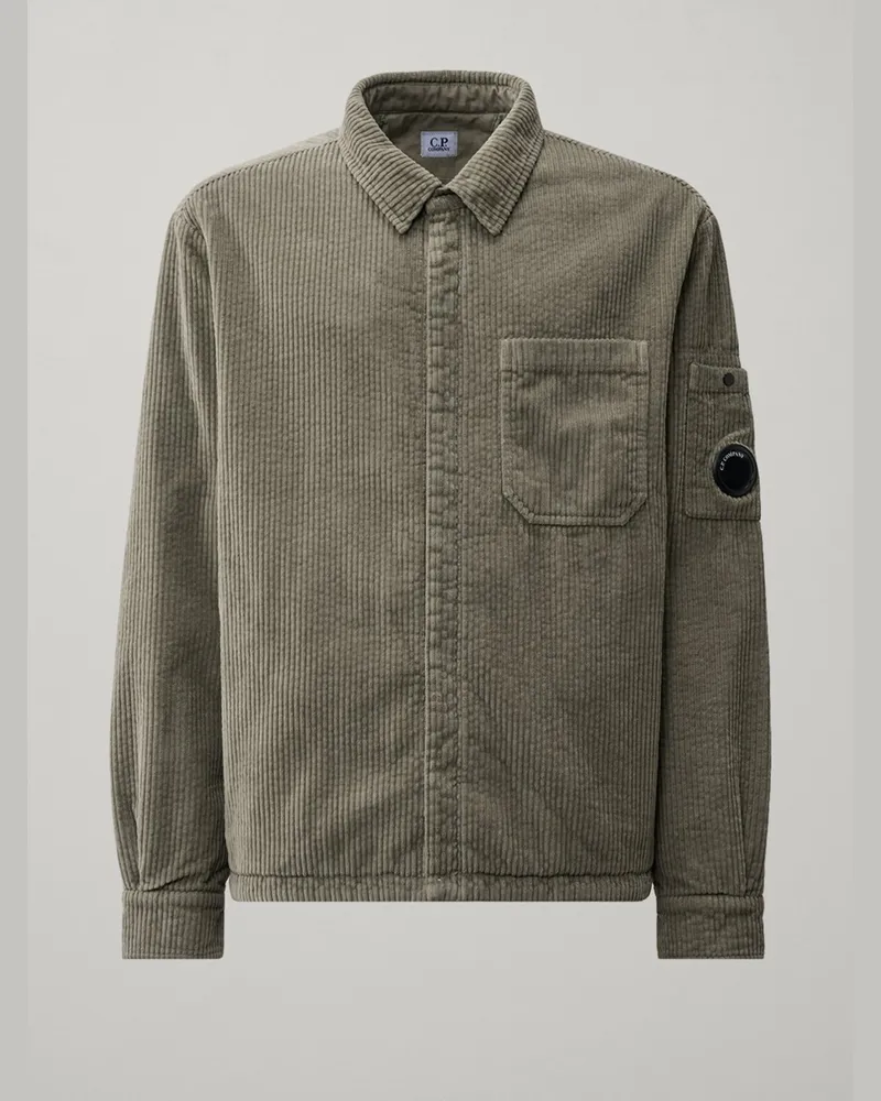 C.P. Company Wattiertes Cord-Overshirt mit Ärmeleinsätzen, Regular in Grün