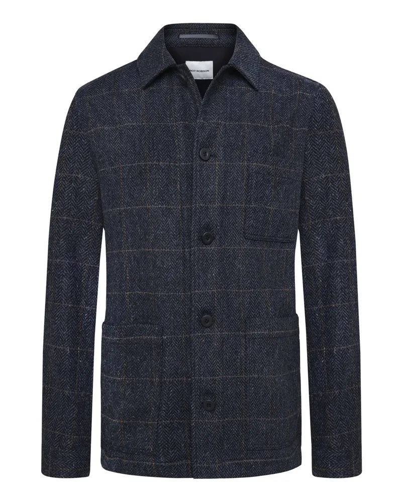Roy Robson Tweed-Overshirt mit Fischgrätwebmuster und Reverskragen in Marine