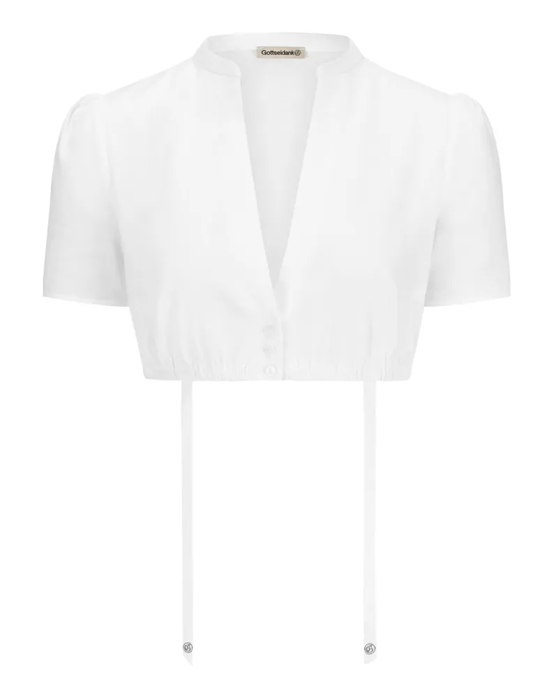 Gottseidank Dirndlbluse Pompadour mit Stehkragen und Jersey-Rücken in Weiß