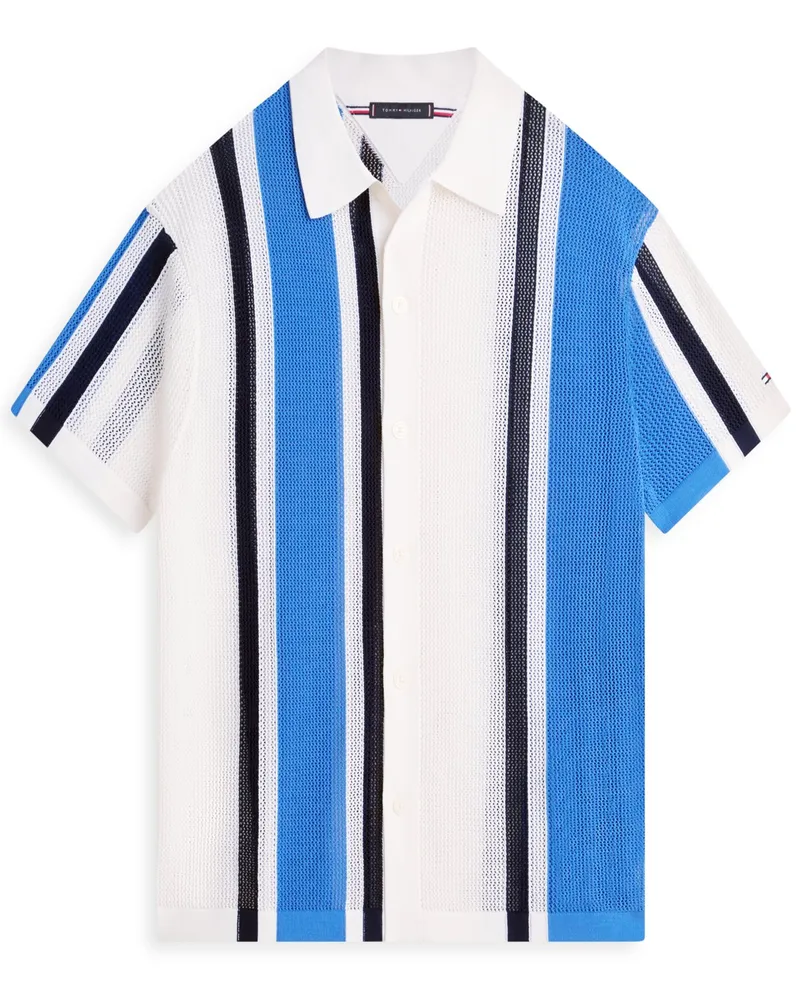 Tommy Hilfiger Kurzarmhemd im Lochstrick-Design mit Blockstreifen, Relaxed Fit in Blau