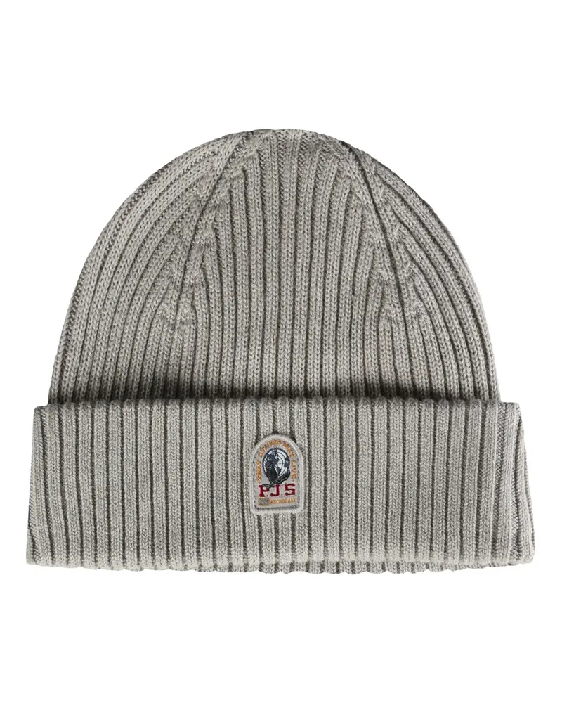 Parajumpers Strickmütze aus einem Merinowoll-Mix mit Logo-Aufnäher in Grau