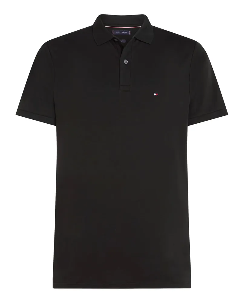 Tommy Hilfiger Glattes Poloshirt in jersey-Qualität mit Logo-Stickerei in Schwarz
