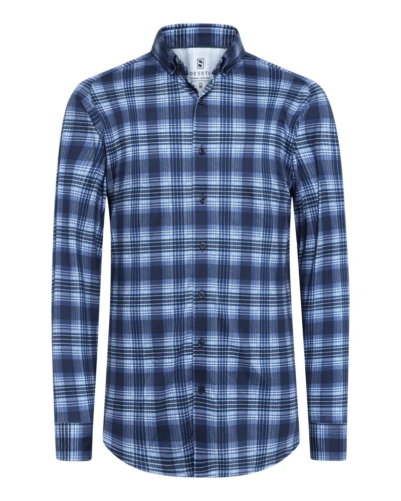 DESOTO Softes Jersey-Hemd mit Karomuster, Casual Fit in Marine