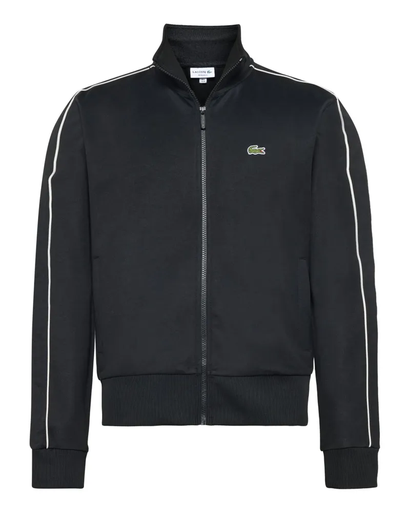 Lacoste Sweatjacke mit Ärmelstreifen und kleinem Krokodil-Aufnäher in Schwarz
