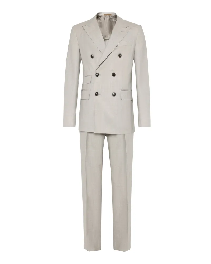 HUGO BOSS Zweireihiger Anzug L-Heston aus Schurwolle mit Spitzfasson in Beige