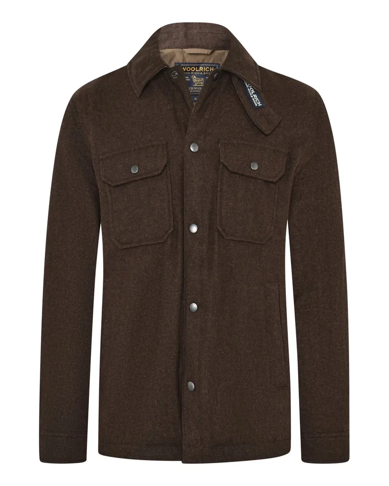 Woolrich Daunengefülltes Overshirt Alaskan aus italienischer Melton-Wollmischung in Dunkelbraun