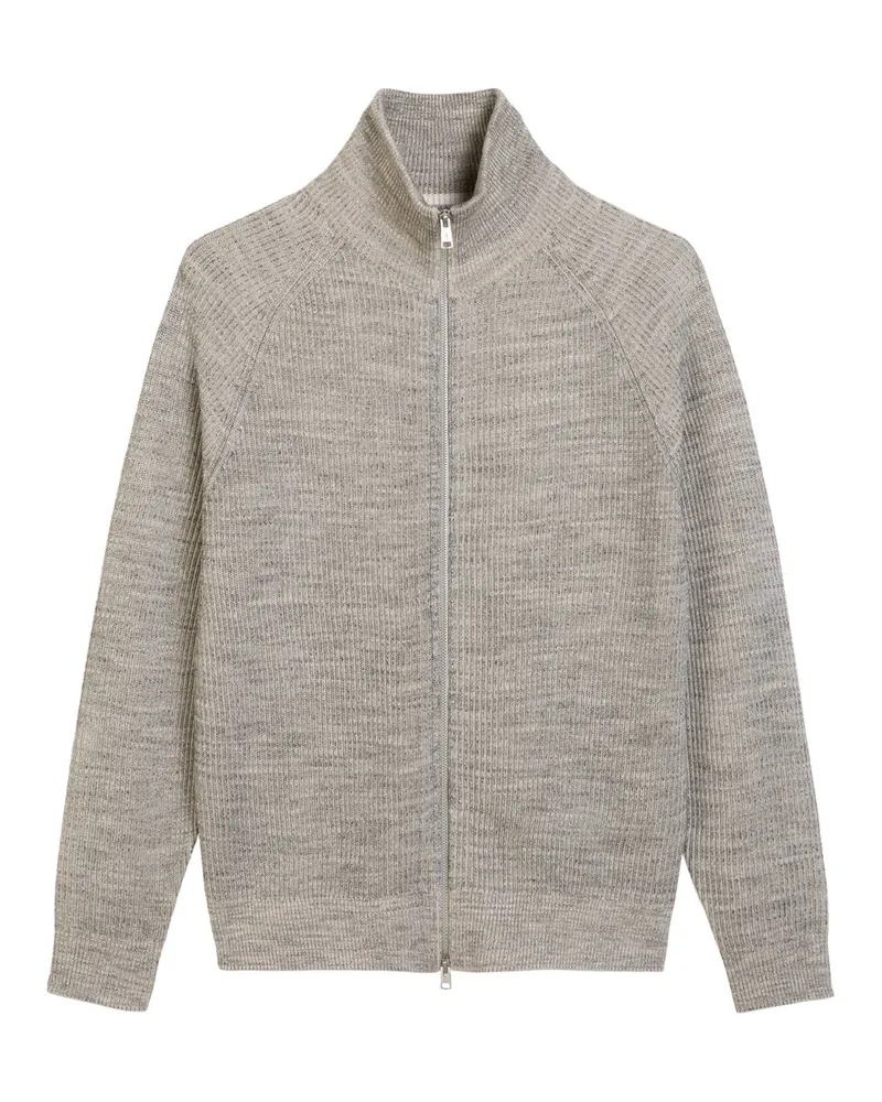 Marc O'Polo Strickjacke aus einem gerippten Bi-Color-Baumwollgemisch, Regular Fit in Hellgrau