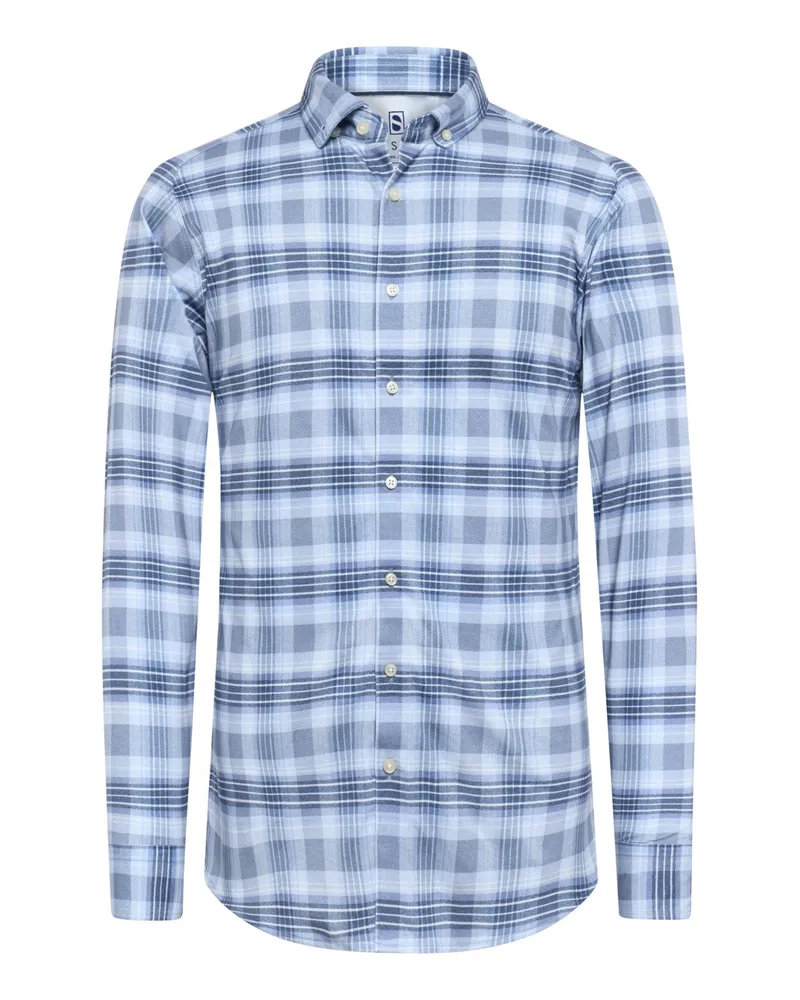 DESOTO Softes Jersey-Hemd mit Karomuster, Casual Fit in Hellblau