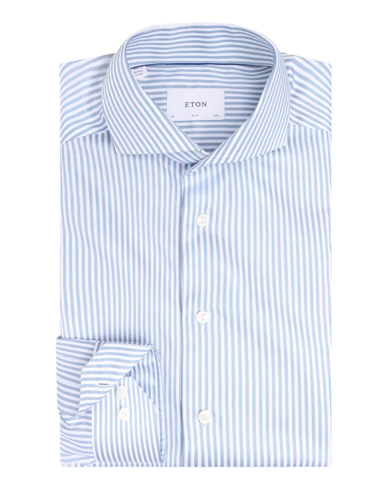 Eton Signature Twill-Hemd mit Streifen und Haifischkragen, Slim in Hellblau