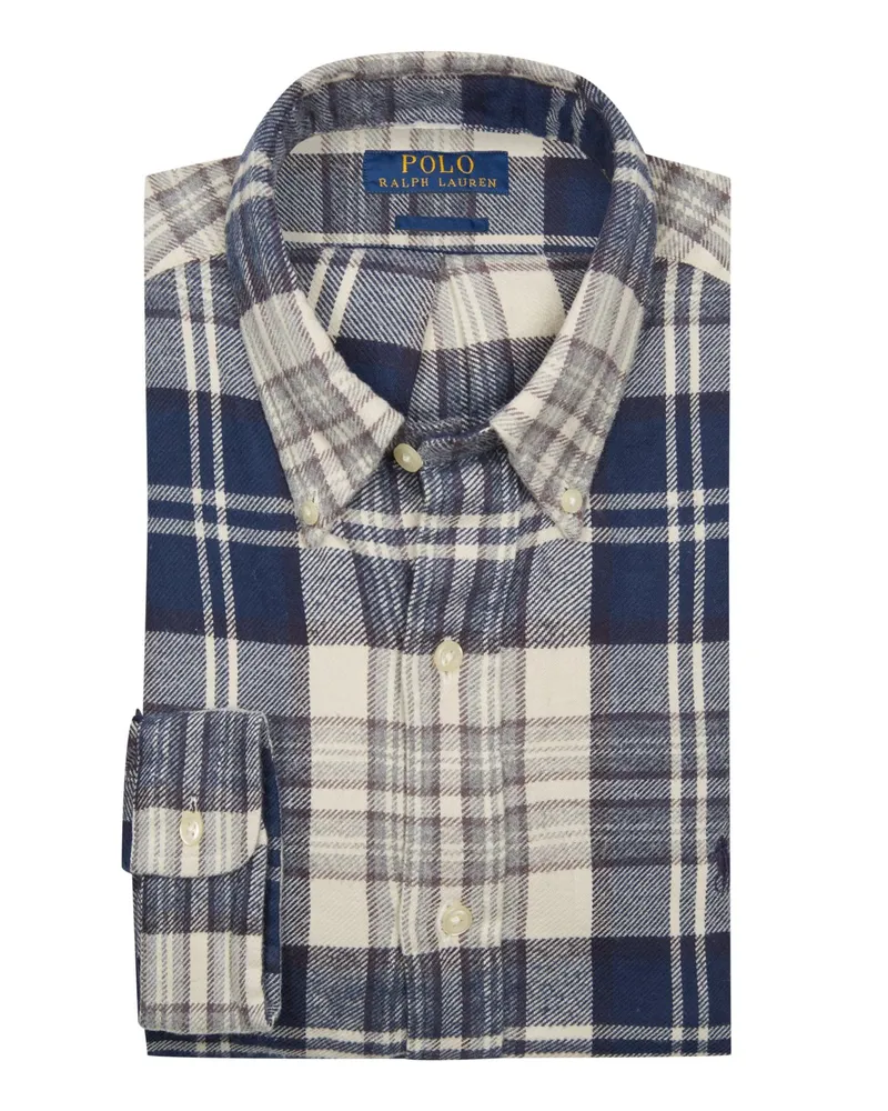 Ralph Lauren Flanellhemd mit Karo-Muster und Reiter-Stickerei, Custom Fit in Khaki