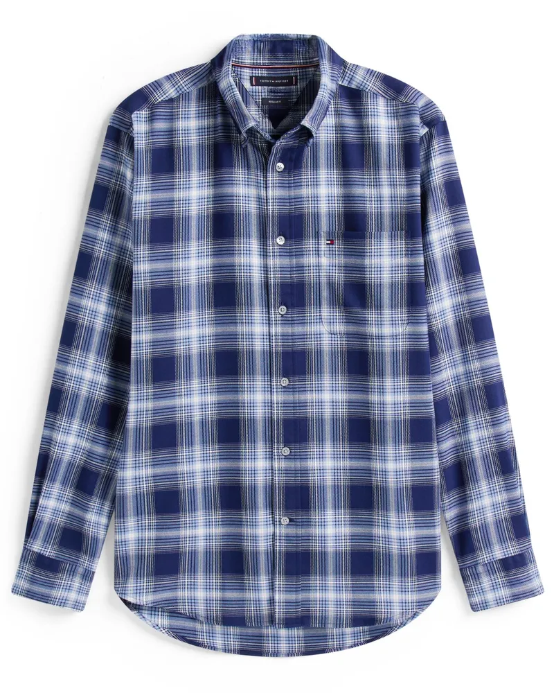 Tommy Hilfiger Hemd mit Stretchanteil und Check-Muster, Regular Fit in Marine
