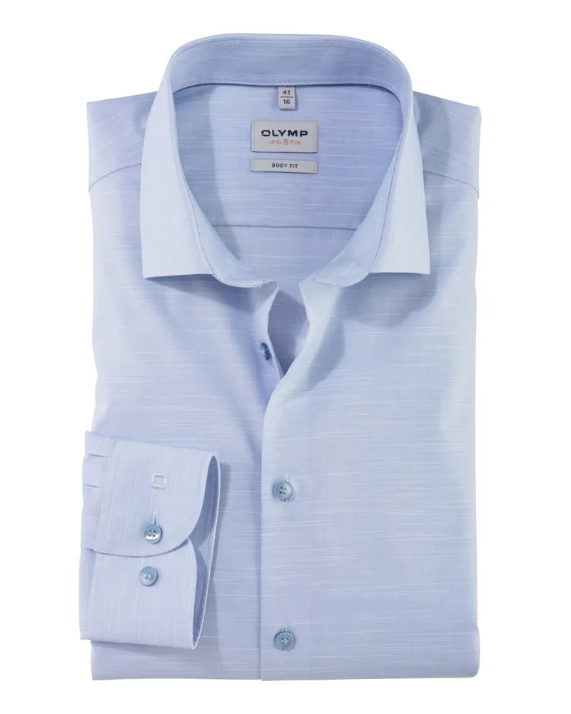 Olymp Level Five, Body Fit, Stretch-Hemd mit feiner Struktur in Blau