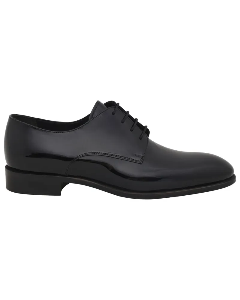 SCHUHE & HANDWERK Handgefertigte Derby-Schuhe aus poliertem Leder in Schwarz
