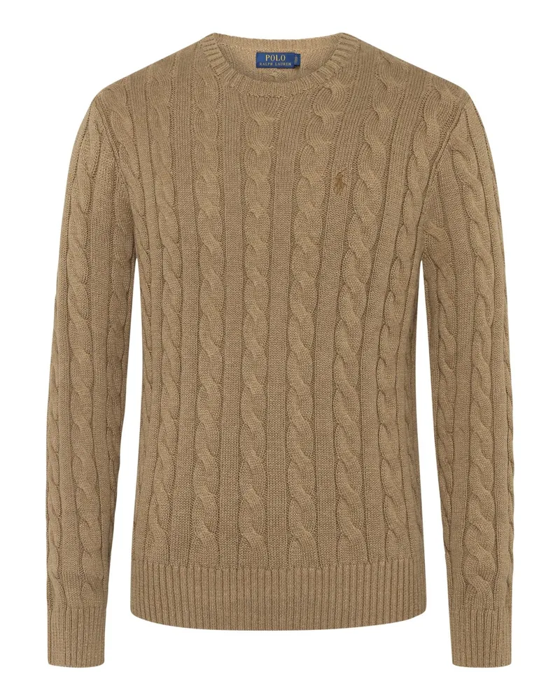 Ralph Lauren Pullover aus Baumwolle mit Zopfstrickmuster und Logo-Stickerei in Beige