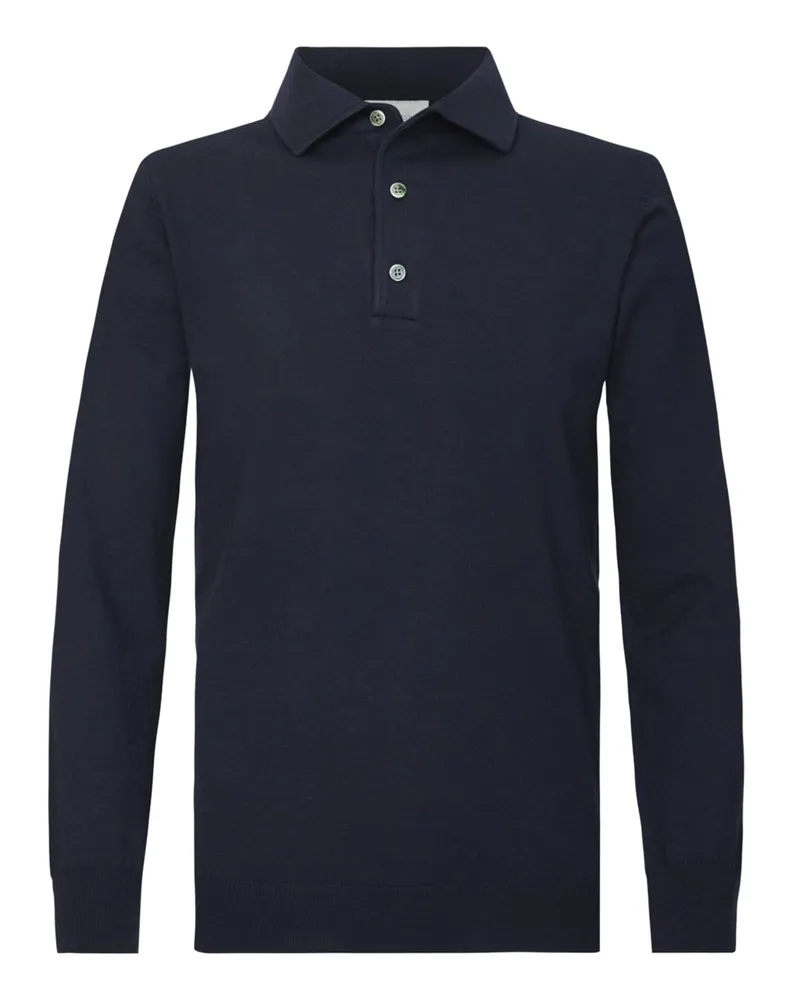 Profuomo Langarm-Poloshirt in Feinstrick aus Merinowolle Marine