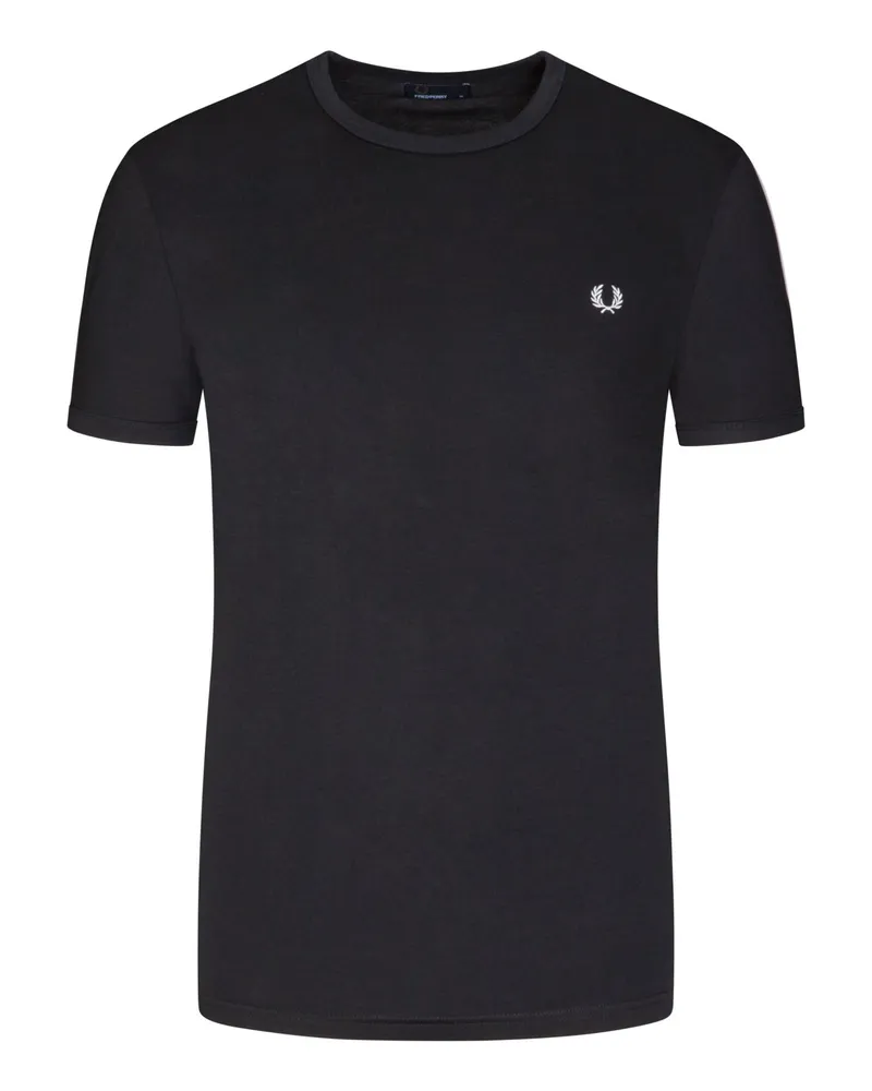 Fred Perry Unifarbenes T-Shirt mit Logo-Stickerei Schwarz