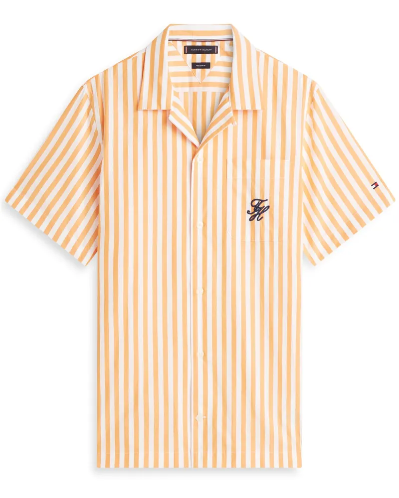 Tommy Hilfiger Kurzarmhemd aus Baumwolle mit Blockstreifen, Regular Fit in Orange