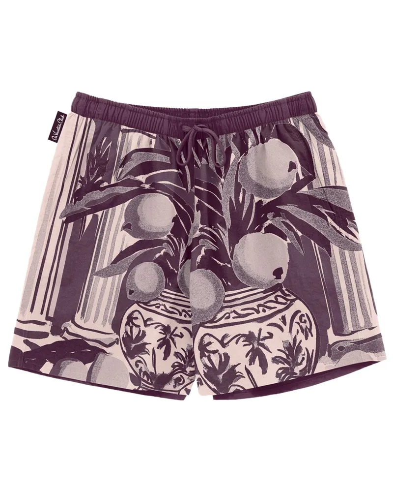 On Vacation Glatte Badehose mit grafischem Print in Bordeaux