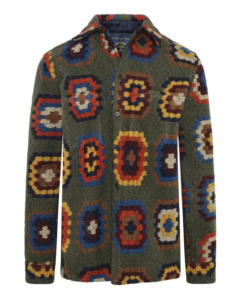 Portuguese Flannel Overshirt in Jacquard-Strick mit Inka-Muster in Multicolor