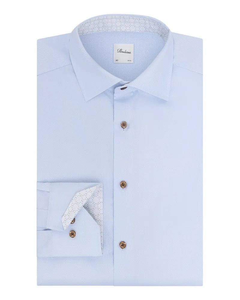 Stenströms Vollzwirn Baumwollhemd mit Struktur und Ausputz, Regular Fit in Hellblau