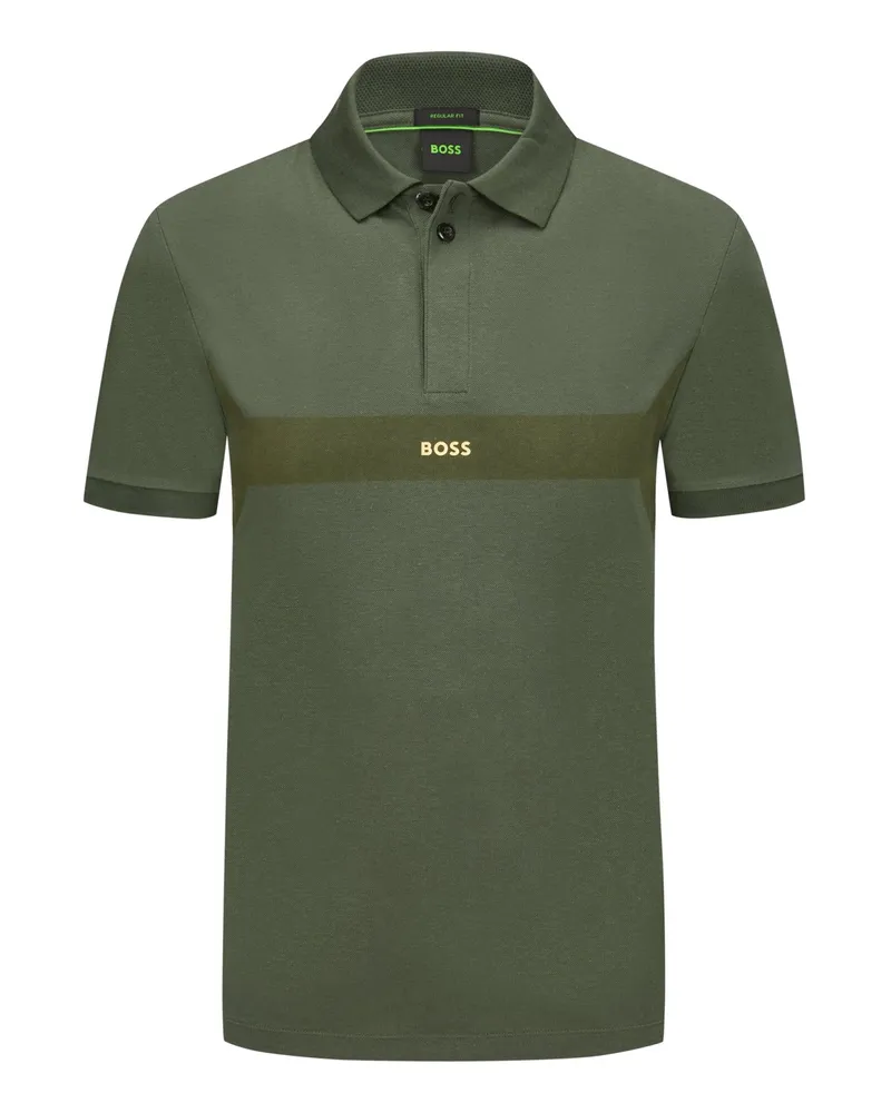 HUGO BOSS Piqué Poloshirt mit gummiertem Logo-Emblem und Bruststreifen Oliv