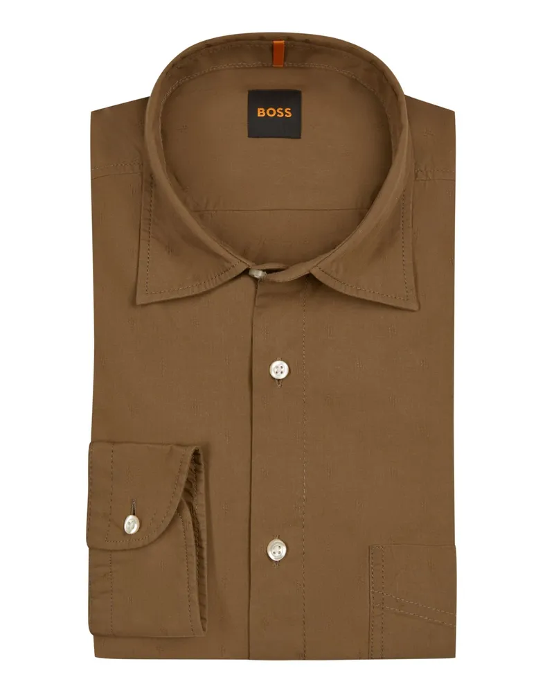 HUGO BOSS Leichtes Hemd mit tonalen Zierstickereien, Regular Fit in Grün