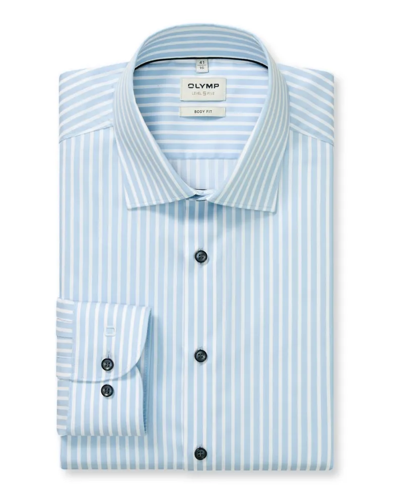 Olymp Level Five, Body Fit, Hemd mit Blockstreifen und Stretch in Hellblau